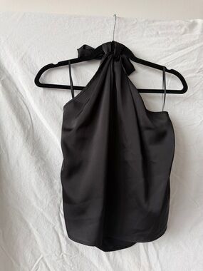 Black Satin Halter Neck Tie Top